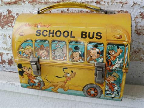 disney school bus metal lunch box 1970's|Disney bus lunch box.